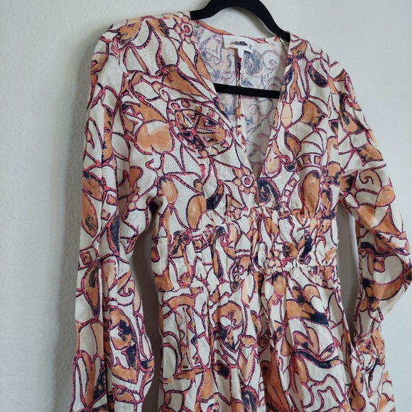 A.L.C.  Salina Linen Printed Long Sleeve Mini Dress Size 4 - Picture 3 of 10